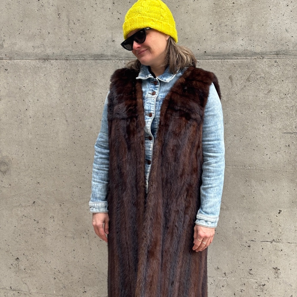 Vintage chocolate mink oversize  sleeve less Fur Coat - Picture 1 of 12